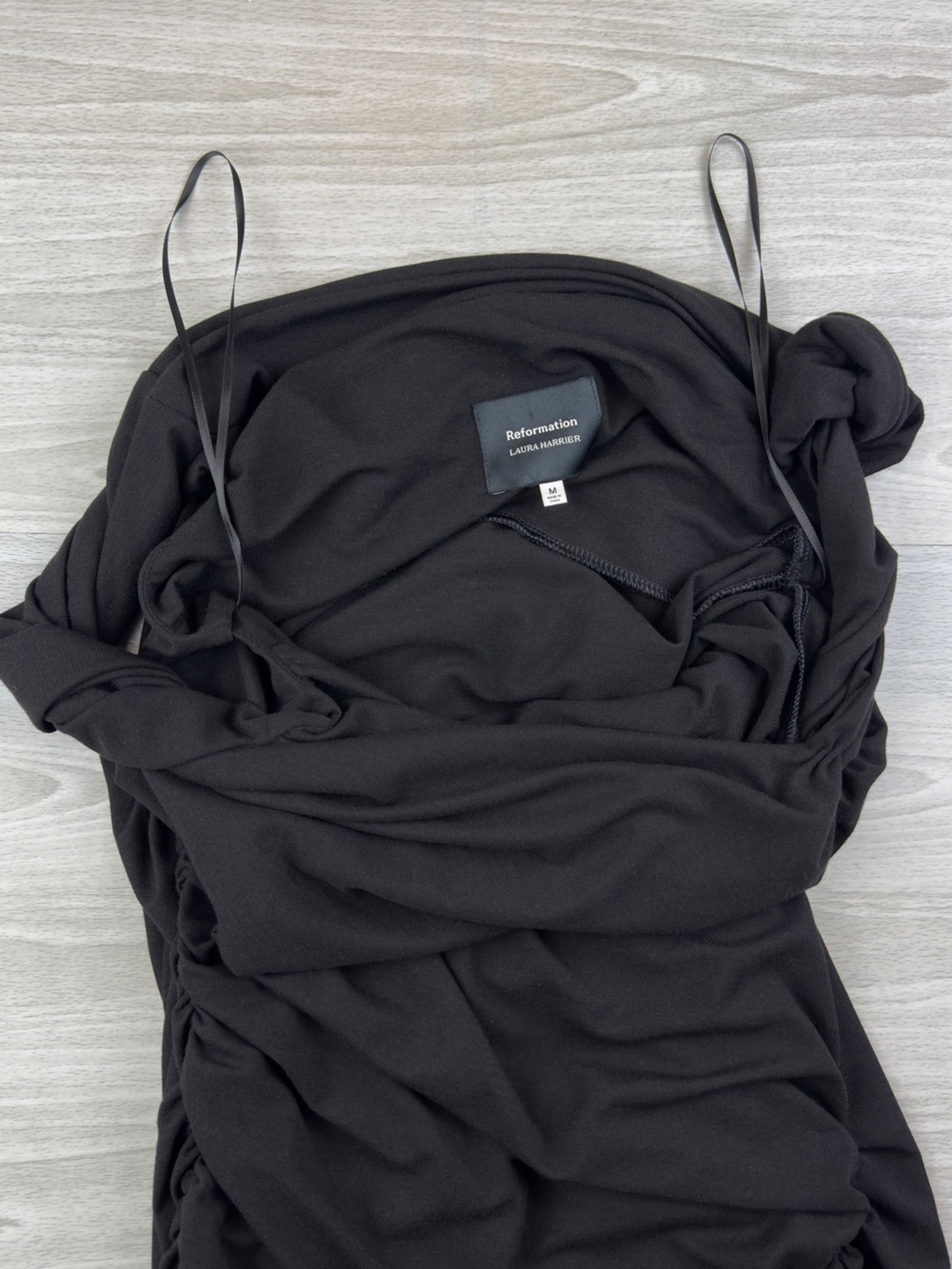 Reformation x Laura Harrier Alycia Black Knit Ruched Off Shoulder Midi Dress M - Picture 13 of 15